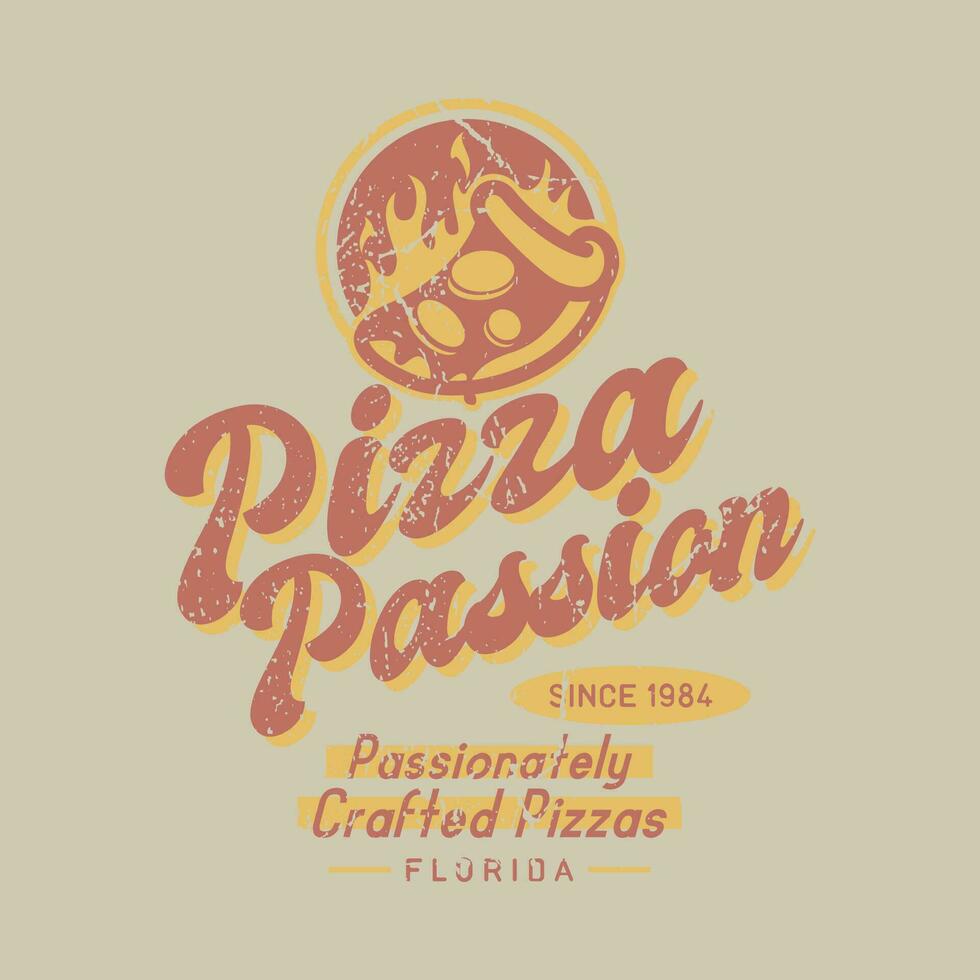 retro årgång pizza passionen bricka logotyp vektor