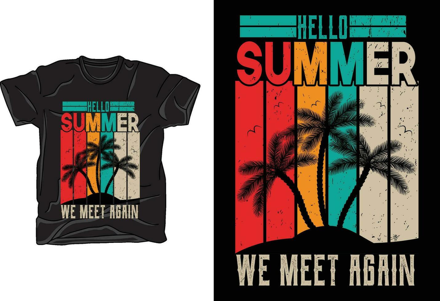 Vektor Strand Sonnenuntergang Sommer- T-Shirt Design Vorlage