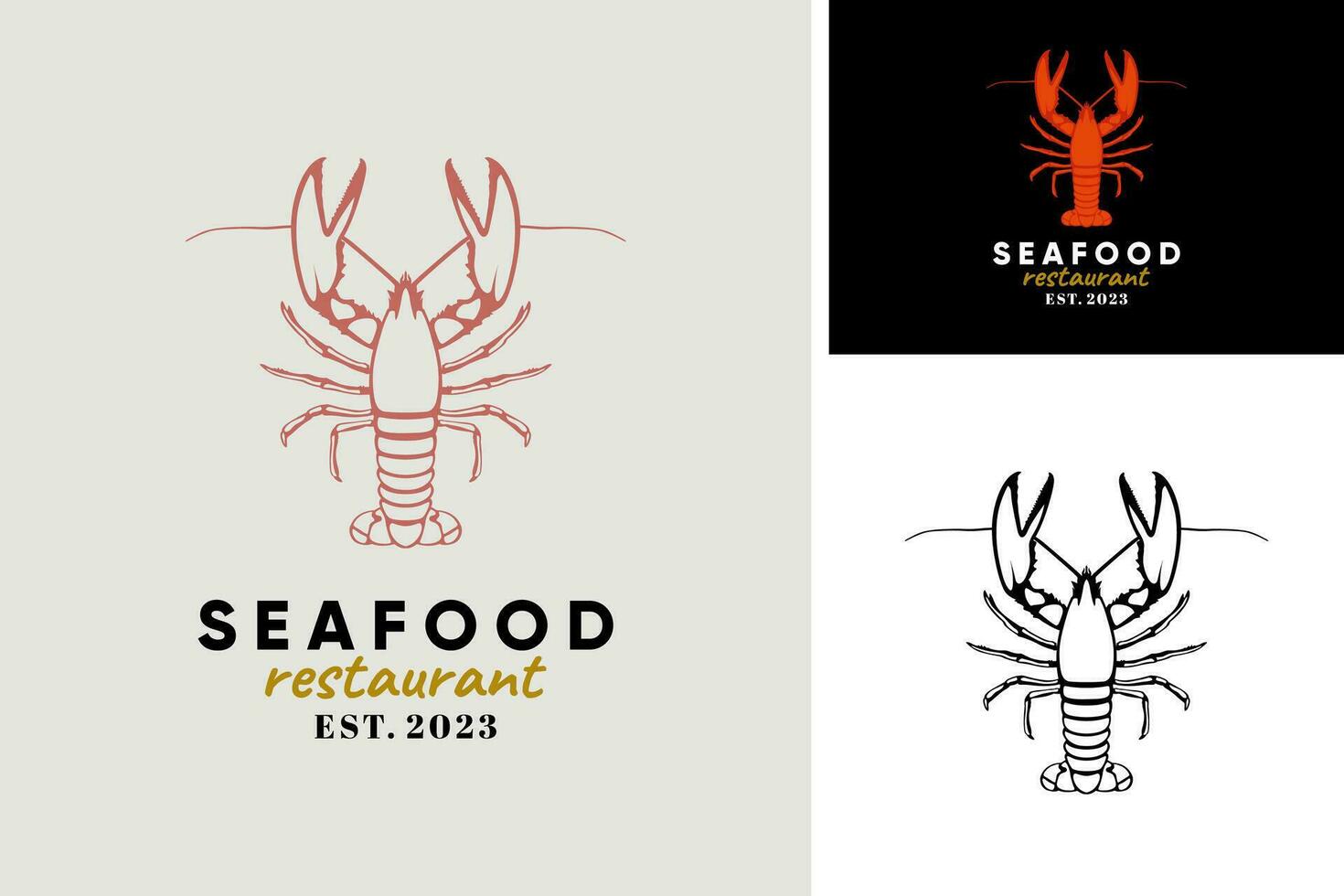 skaldjur restaurang logotyp med hummer kräfta vektor