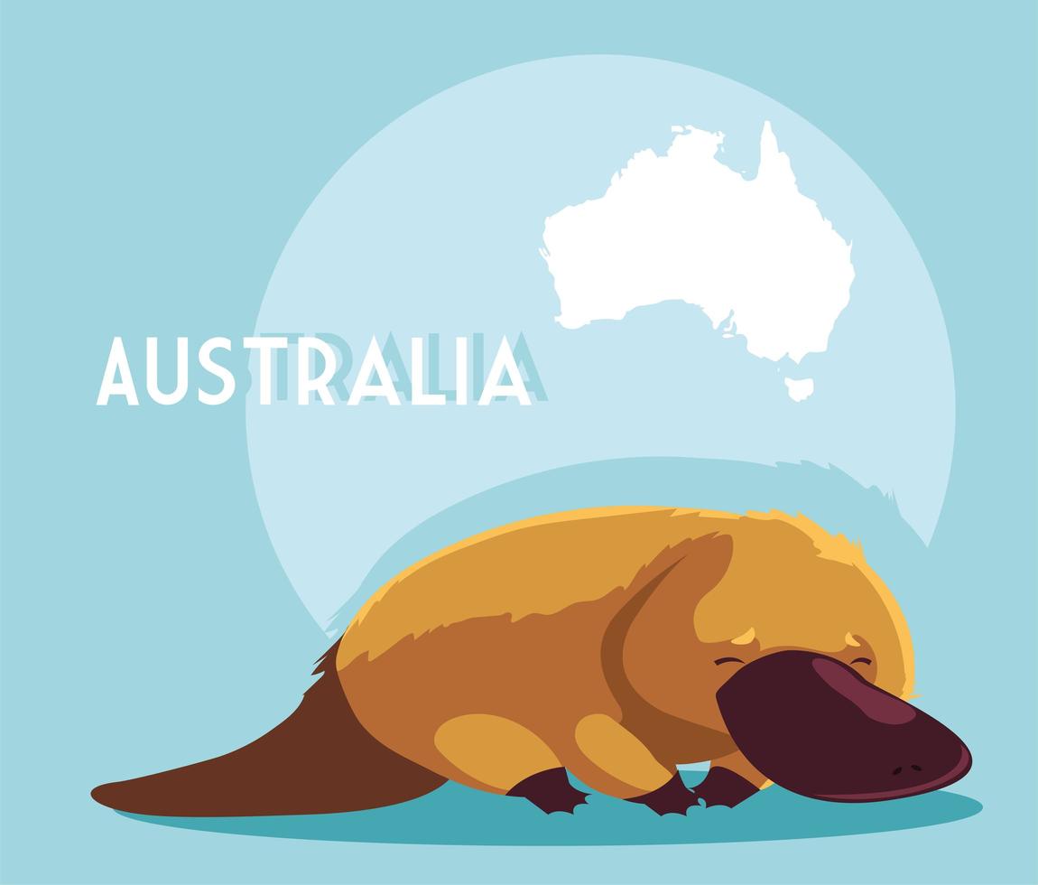 näbbdjur med karta över Australien i bakgrunden vektor