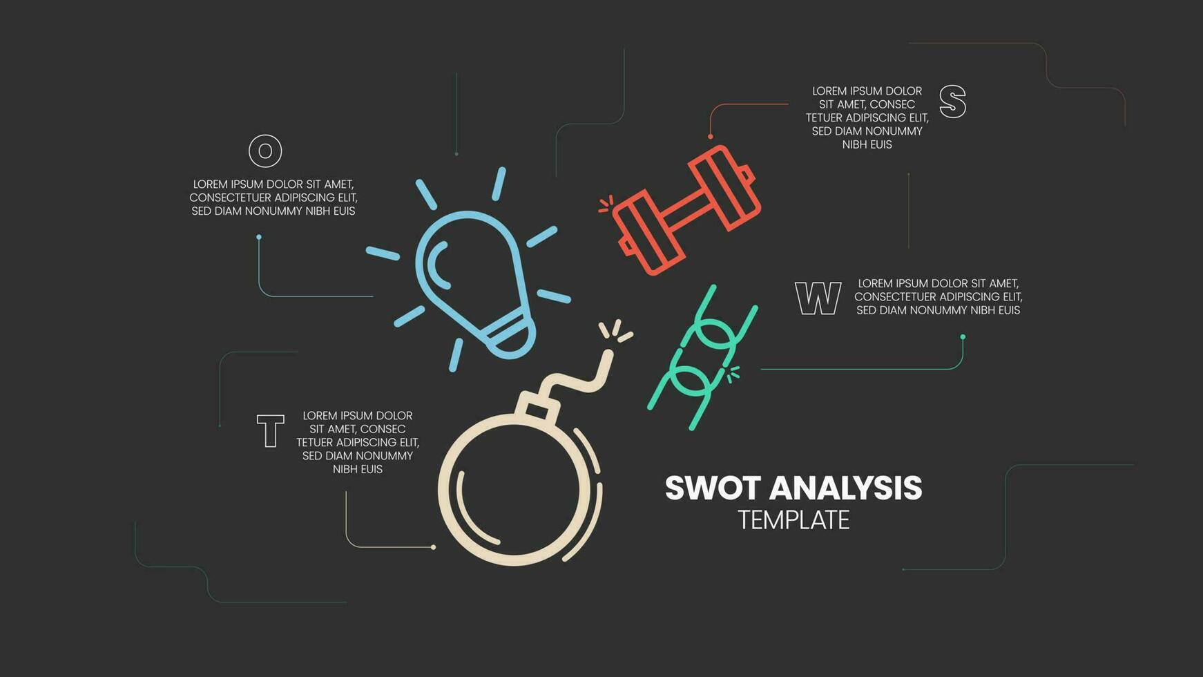 SWOT analys infographic med ikoner mall har 4 steg sådan som styrkor, svagheter, möjligheter och hot. företag och marknadsföring strategi visuell glida presentation eller baner diagram vektor. vektor