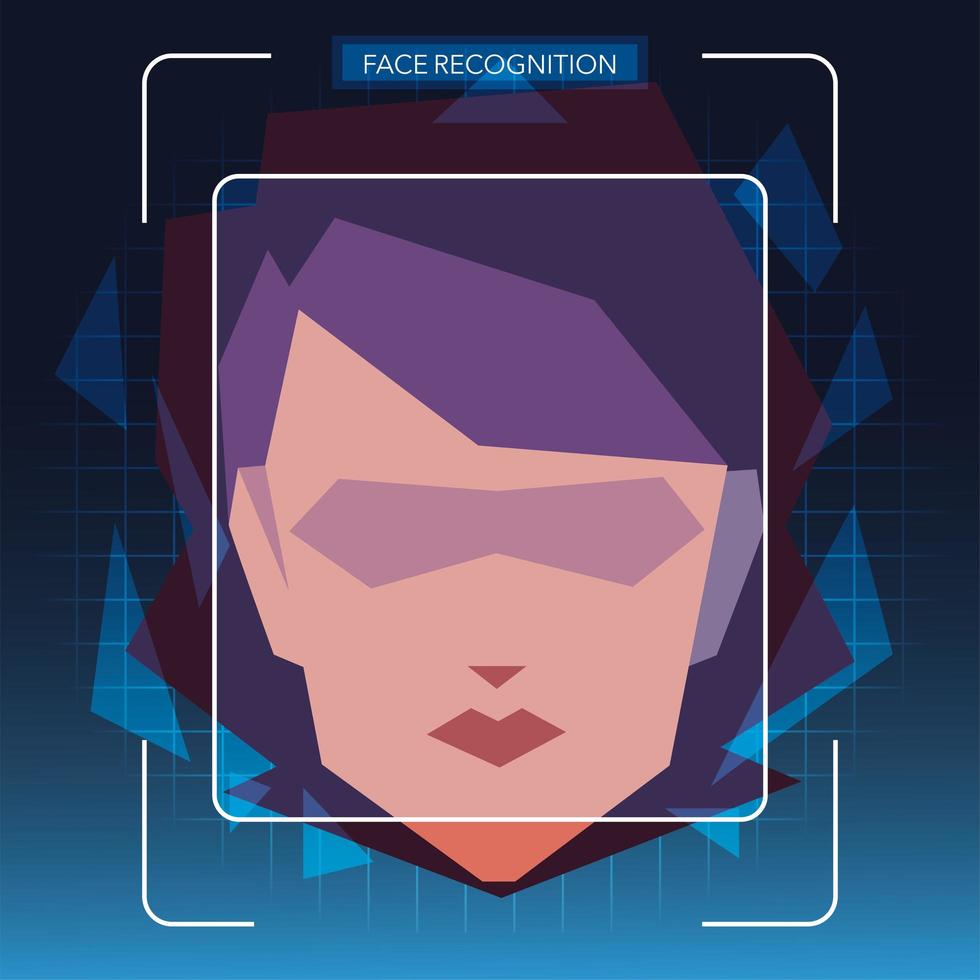 ansiktsigenkänningsteknik, kvinna med ansiktsidentifiering vektor