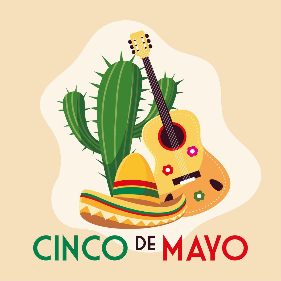 Kaktus und Hut Mexikaner mit Label Cinco de Mayo vektor