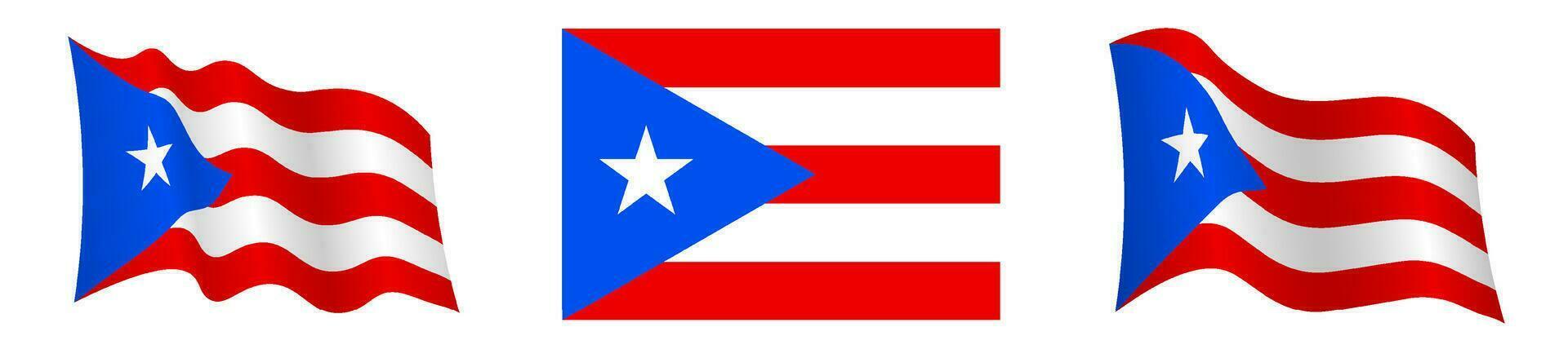 Flagge von puerto rico im statisch Position und im Bewegung, flattern im Wind im genau Farben und Größen, auf Weiß Hintergrund vektor