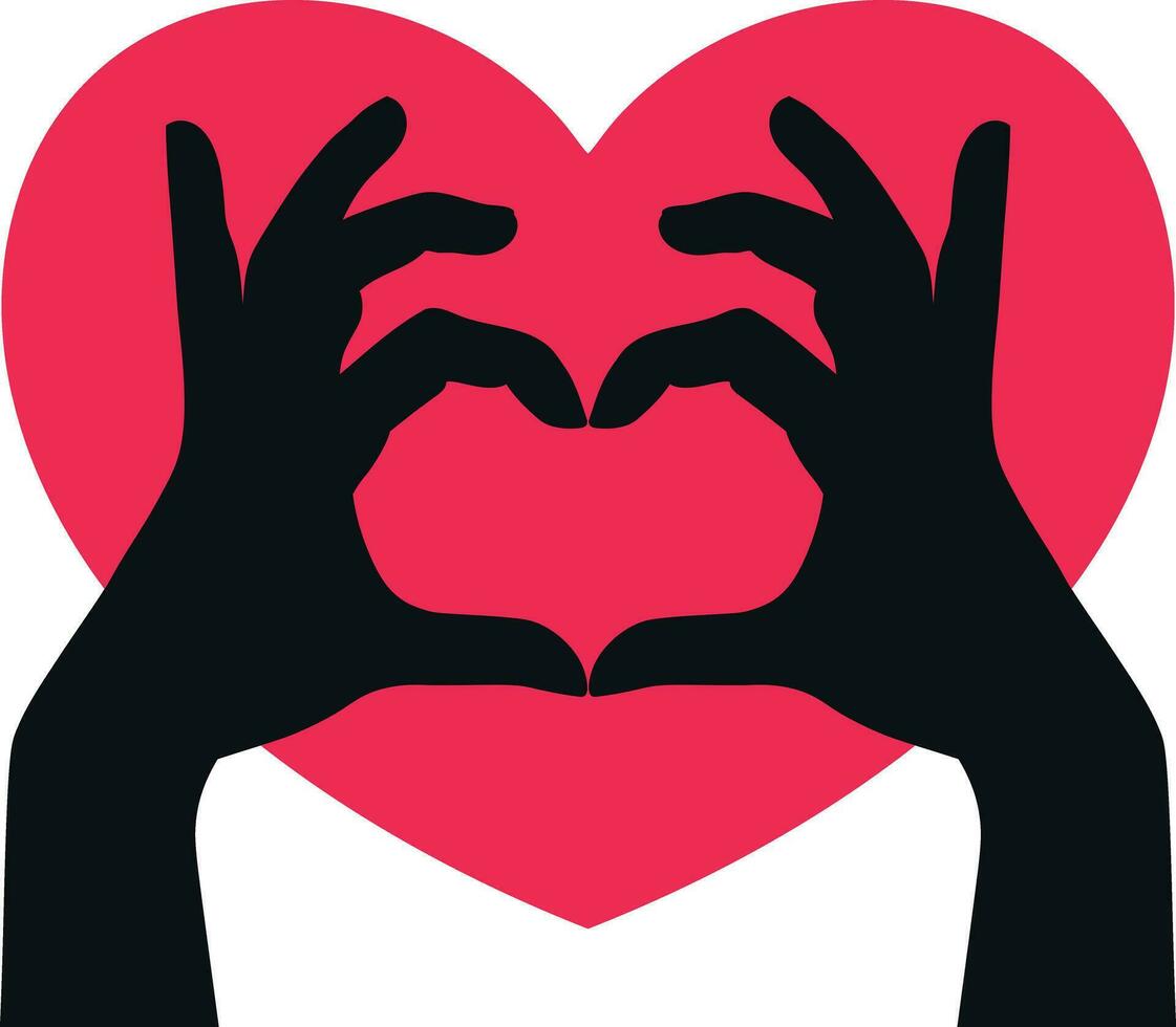 hand dragen händer framställning hjärta silhuett med en röd hjärta form isolerat på vit bakgrund. vektor illustration