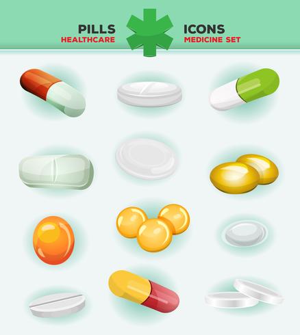 Piller, kapslar och medicin tablett ikoner vektor