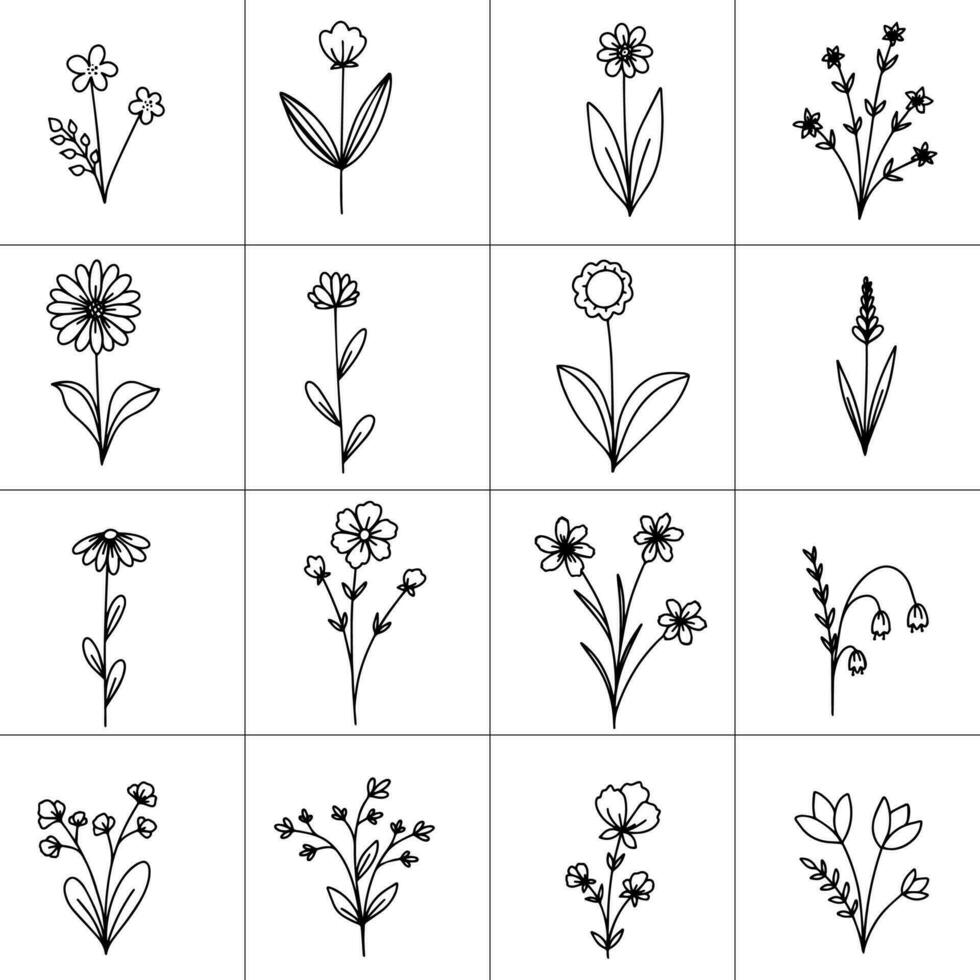 stor uppsättning silhuetter botaniska blommig element. grenar, löv, blommor. vektor illustration isolerat på vit bakgrund