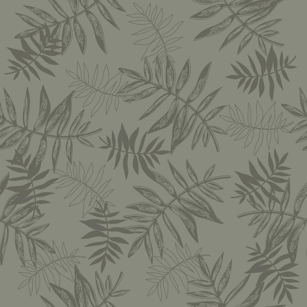 Sommer- Kunst Illustration Grunge Hintergrund von tropisch Blätter im grau. abstrakt Palme Blatt im einfarbig Farben, Vektor nahtlos Hintergrund.
