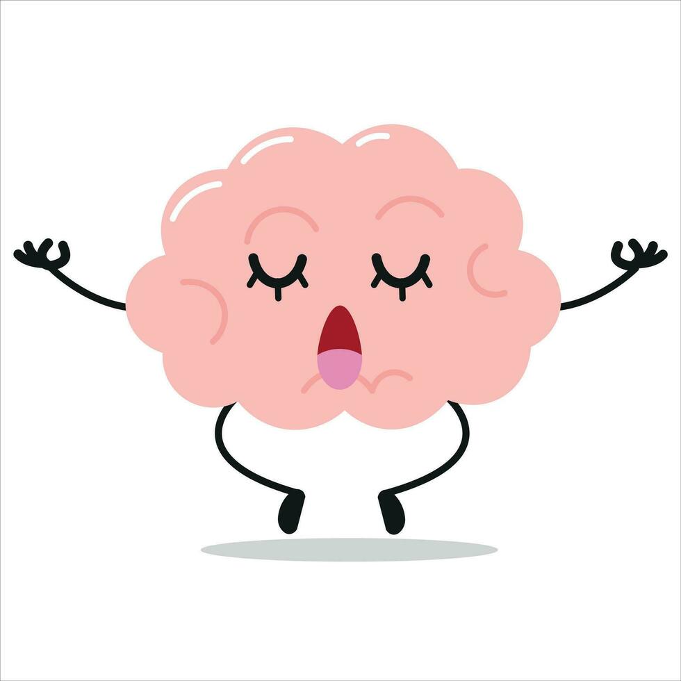 söt koppla av hjärna karaktär. rolig yoga hjärna tecknad serie uttryckssymbol i platt stil. encephalon emoji meditation vektor illustration