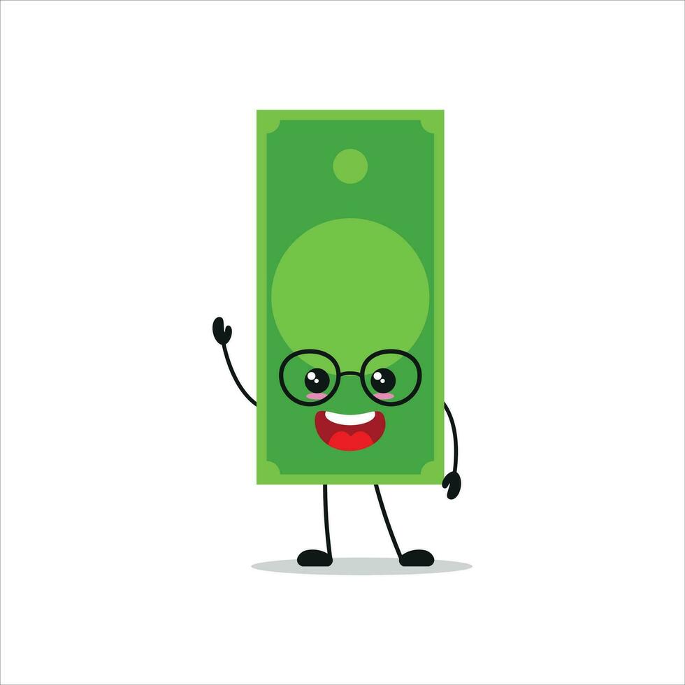 söt Lycklig papper pengar karaktär. leende och hälsa pengar tecknad serie uttryckssymbol i platt stil. finansiell emoji vektor illustration