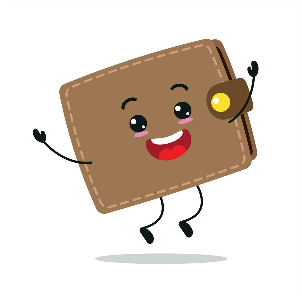 söt Lycklig plånbok karaktär. rolig hoppa handväska tecknad serie uttryckssymbol i platt stil. finansiell emoji vektor illustration