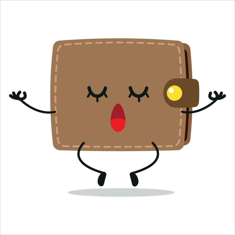 süß entspannen Brieftasche Charakter. komisch Yoga Geldbörse Karikatur Emoticon im eben Stil. finanziell Emoji Meditation Vektor Illustration
