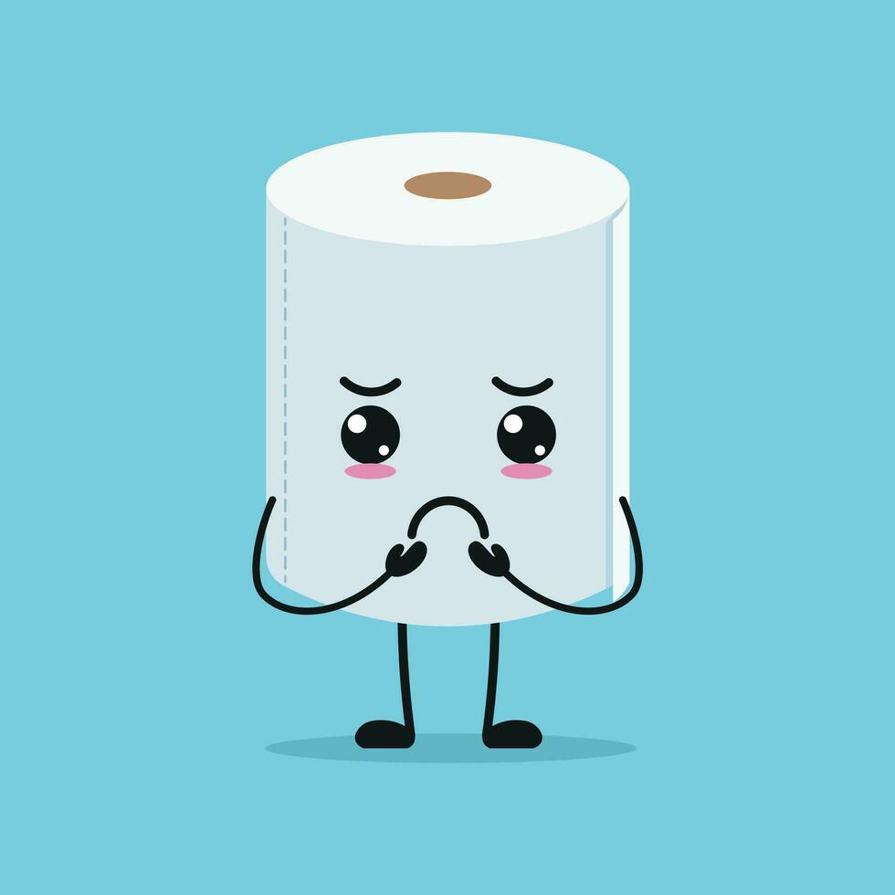 söt dyster toalett papper karaktär. rolig ledsen vävnad tecknad serie uttryckssymbol i platt stil emoji vektor illustration