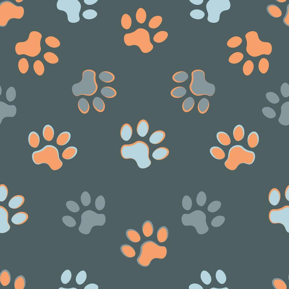 sömlös mönster med spår av en katt eller hund på en grå bakgrund. söt Färg. vektor