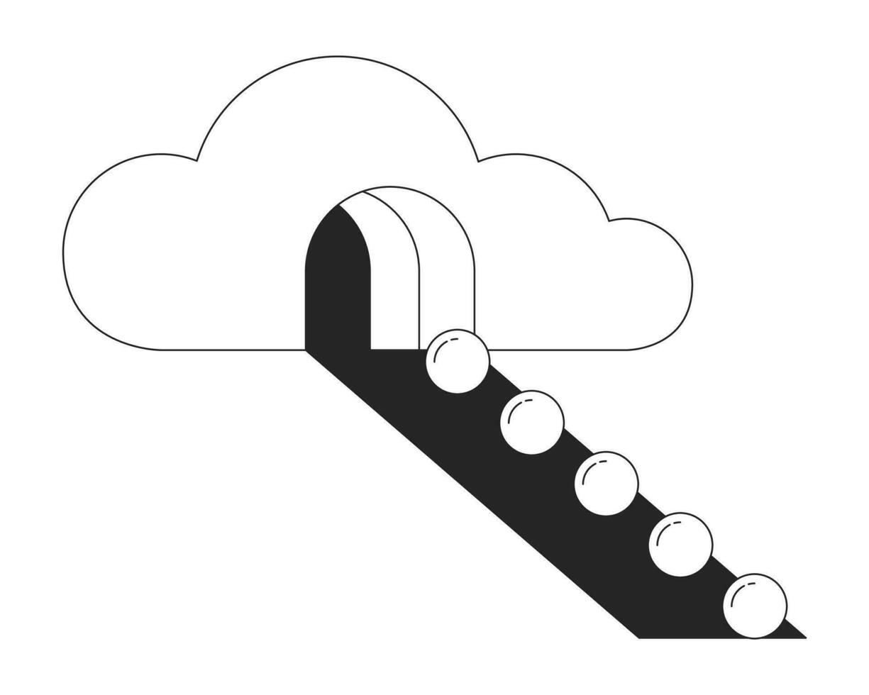 Kugeln rollen aus surreal Wolke eben einfarbig isoliert konzeptionelle Clip Art. psychedelisch Fabrik. editierbar schwarz und Weiß Linie Vektor Objekt. einfach Gliederung Stelle Illustration zum Netz Grafik Design