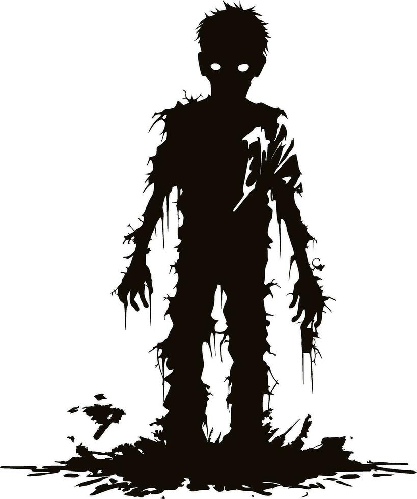 vektor zombie silhoutte. stående kuslig zombie. arg zombie med mörk ihålig vektor illustration på vit bakgrund.