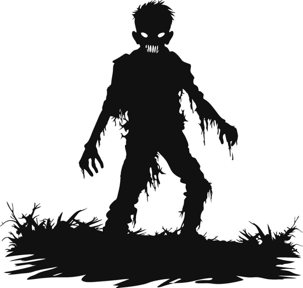 vektor stående zombie med kuslig ansikte. halloween zombie med mörk ihålig. monster med skrämmande ansikte och höjning händer vektor illustration på vit bakgrund.
