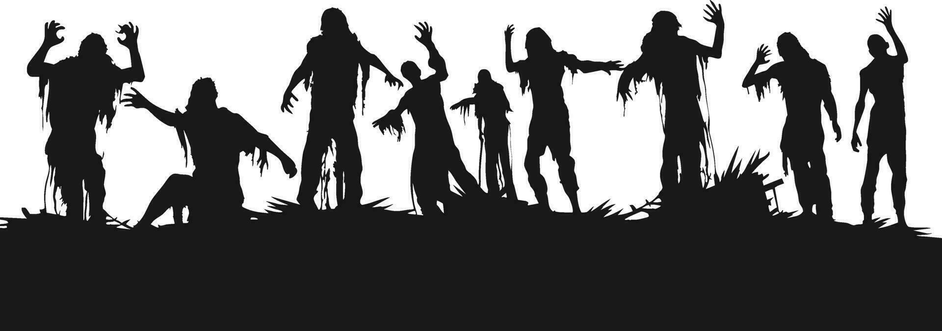 Vektor ein einstellen von Zombie Silhouetten. Vektor Gehen Zombies. Zombies mit ihr Schatten Vektor Illustration auf Weiß Hintergrund.