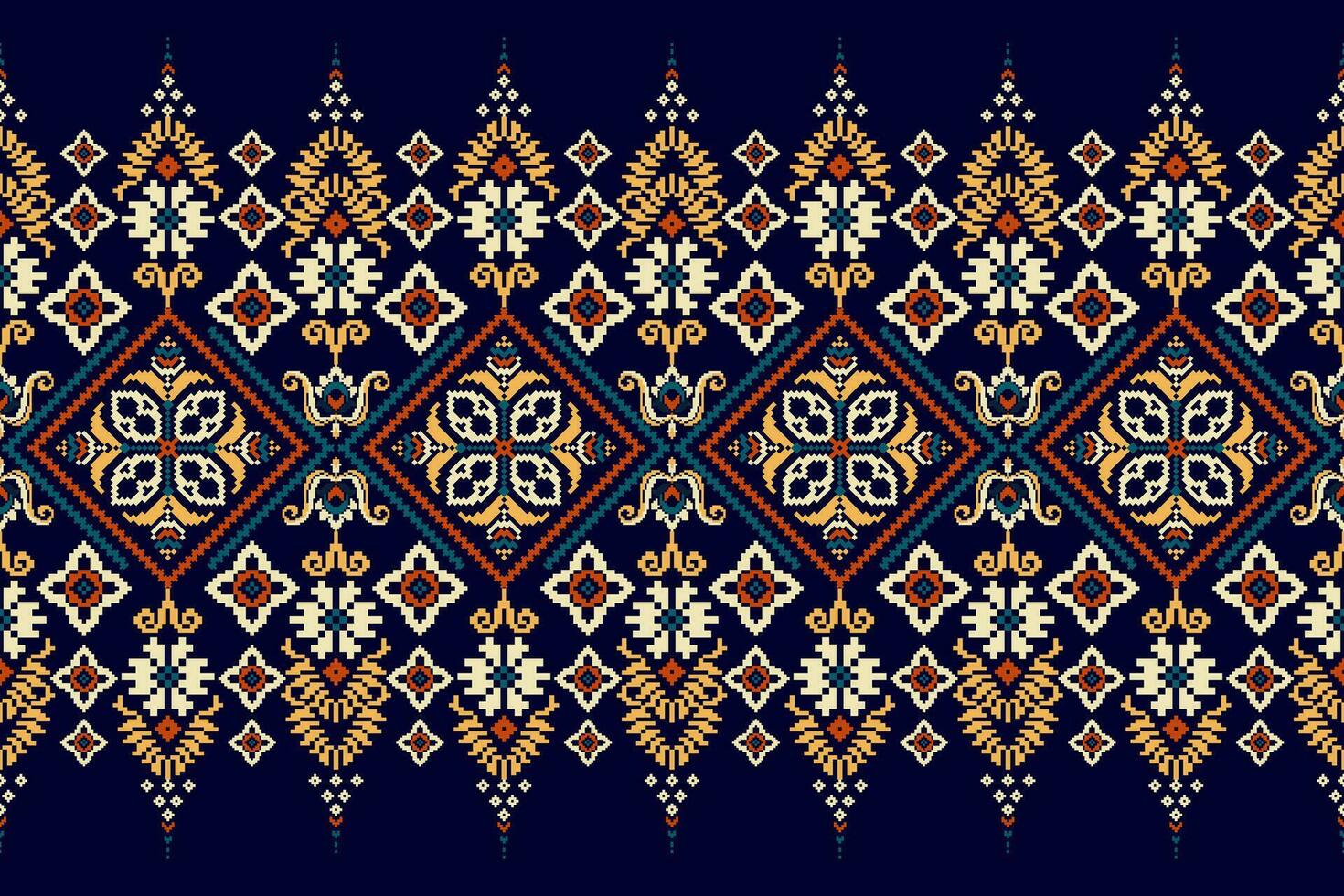 Blumen- Kreuz Stich Stickerei auf dunkel lila hintergrund.geometrisch ethnisch orientalisch Muster traditionell.aztekisch Stil abstrakt Vektor illustration.design zum Textur, Stoff, Kleidung, Verpackung, Dekoration.