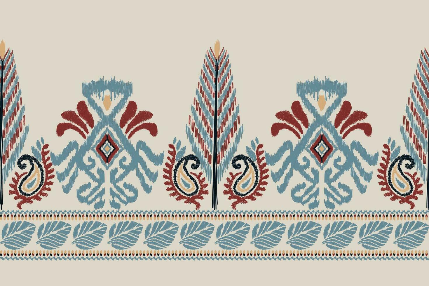 afrikansk ikat blommig paisley broderi på grå bakgrund.ikat etnisk orientalisk mönster traditionell.aztec stil abstrakt vektor illustration.design för textur, tyg, kläder, inslagning, dekoration, halsduk