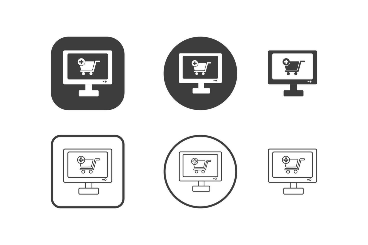 Einkaufen online auf Computer Symbol Design 6 Variationen. isoliert auf Weiß Hintergrund. vektor