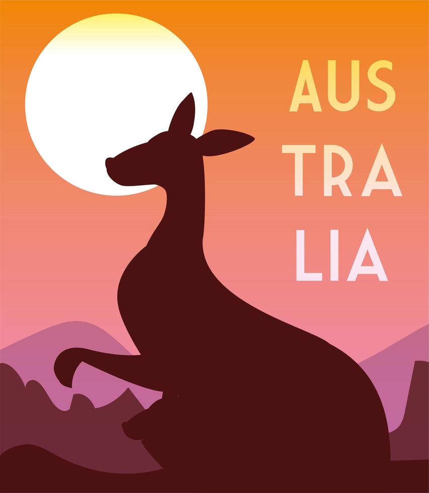 Karte mit Känguru- und Australien-Etikett vektor