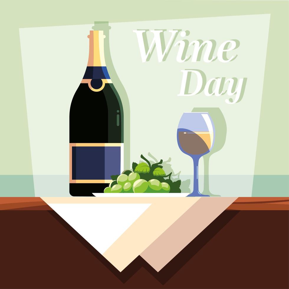 vinflaska med vinglas, vin dag etikett vektor
