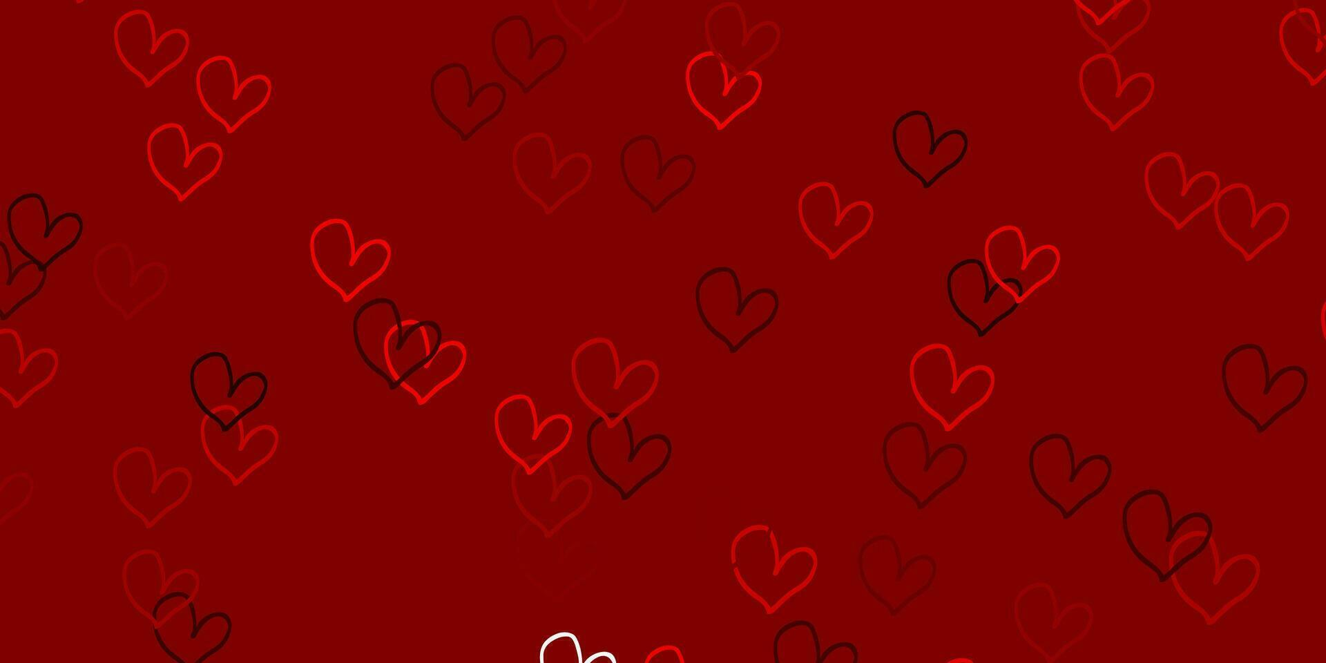 ljusröd vektormall med doodle hjärtan. vektor
