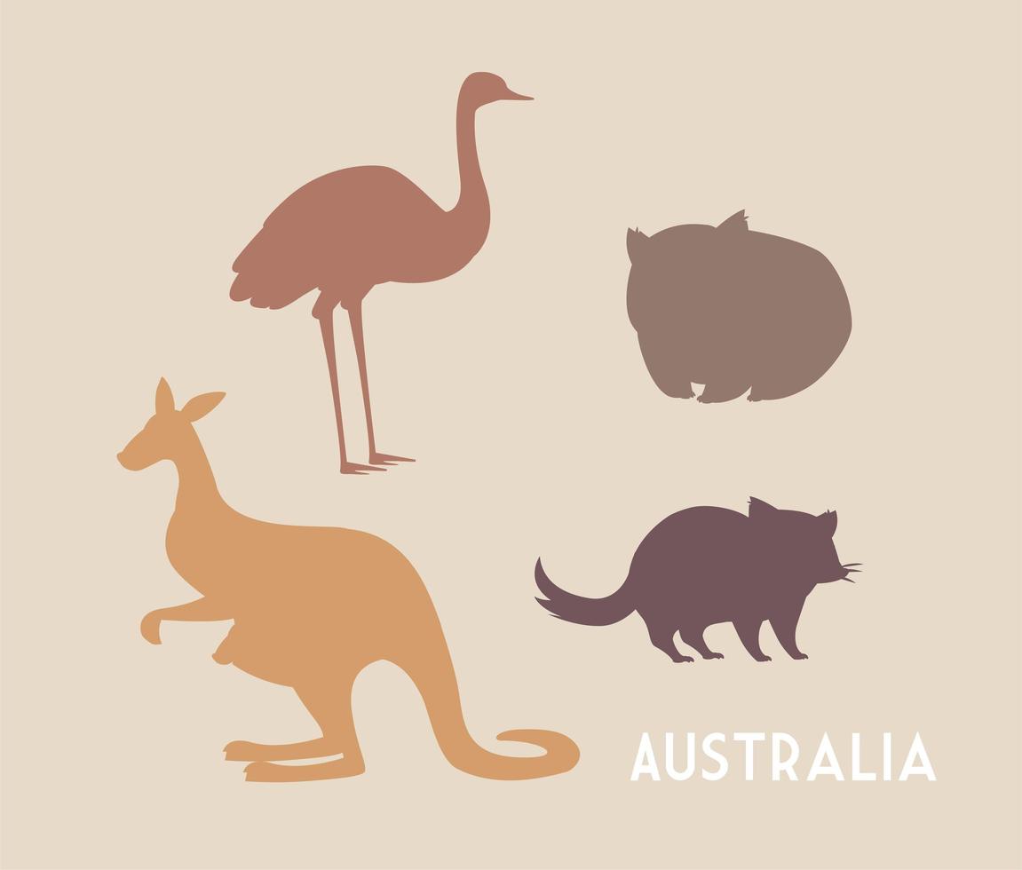 Australien-Label mit wilden Tieren vektor