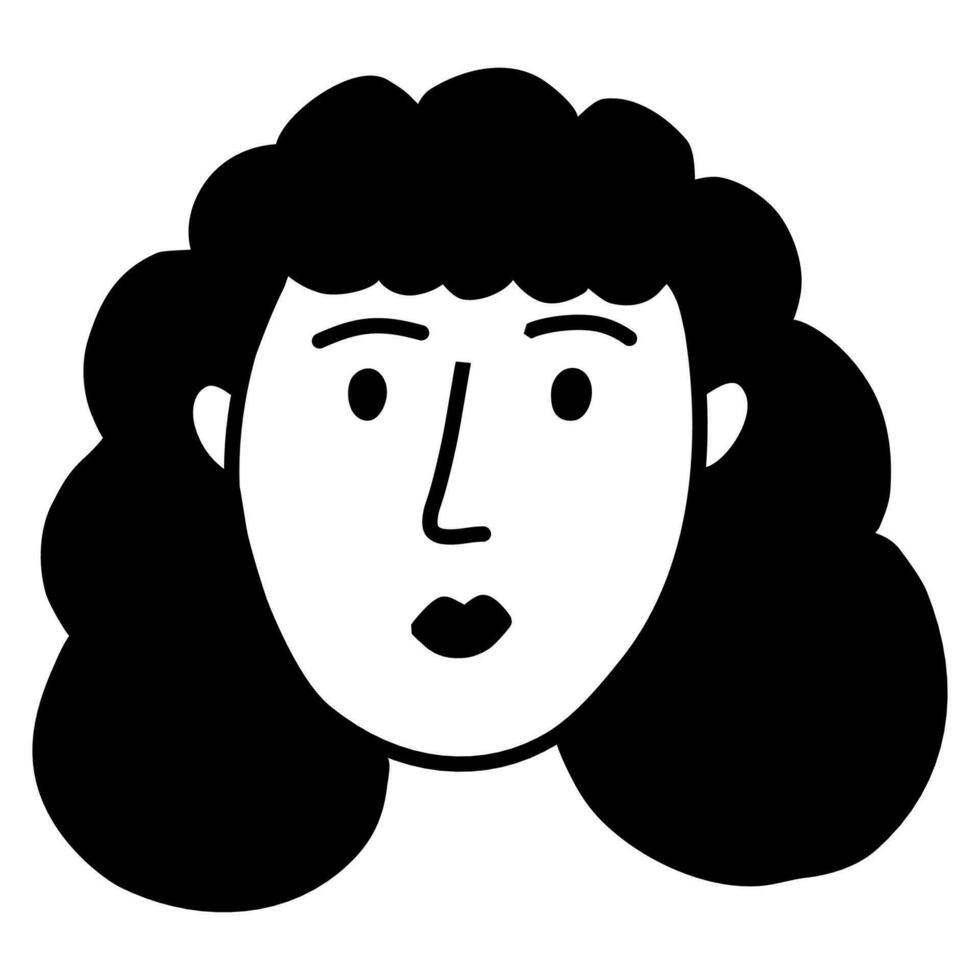 neutral komisch weiblich Kopf mit lockig Haarschnitt. einfach Vektor Illustration im Linie Gekritzel Stil