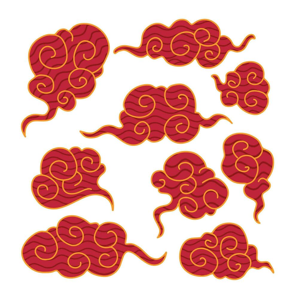 röd guld asiatisk kinesisk moln. traditionell retro ornament i kinesiska, koreanska och japansk orientalisk stil. element av kinesisk ny år och mitten höst festival isolerat på vit bakgrund vektor