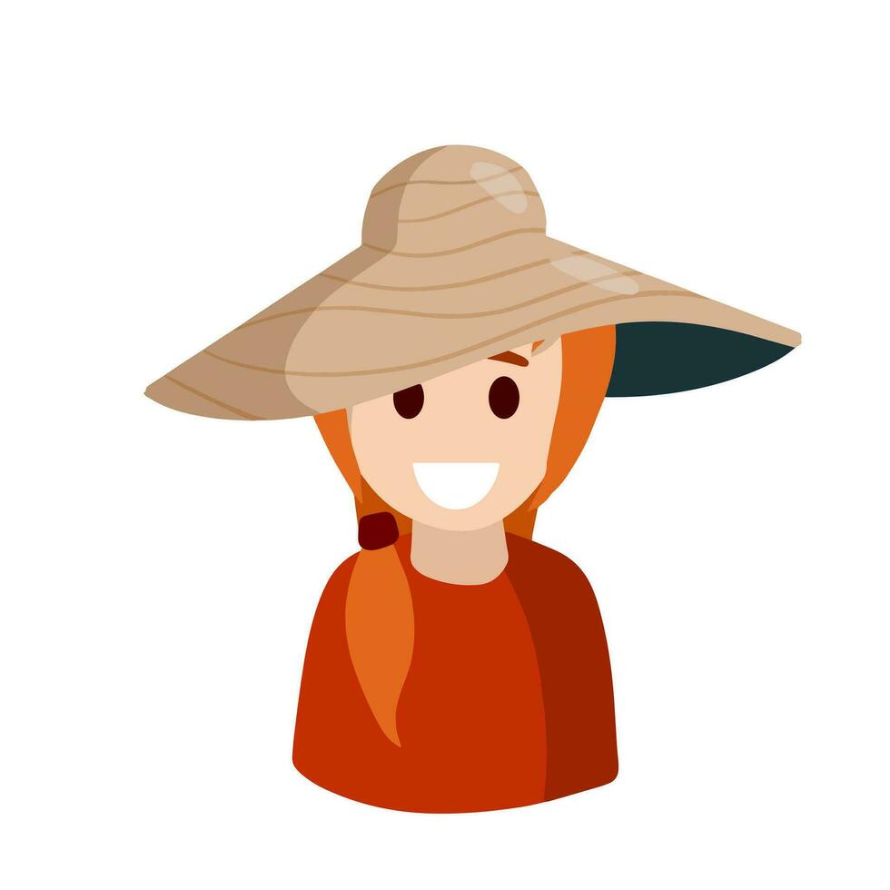 ung kvinna i modern sommar hatt. leende flicka. avatar för de social nätverk. kvinna karaktär. platt tecknad serie illustration vektor