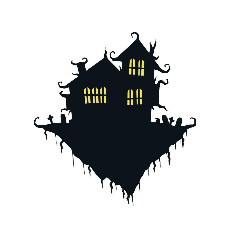 Halloween verfolgt Haus isoliert auf Weiß Hintergrund. unheimlich dunkel Silhouette von Zuhause oder Villa. Karikatur Vektor gespenstisch Illustration. gotisch süß Stadt, Dorf