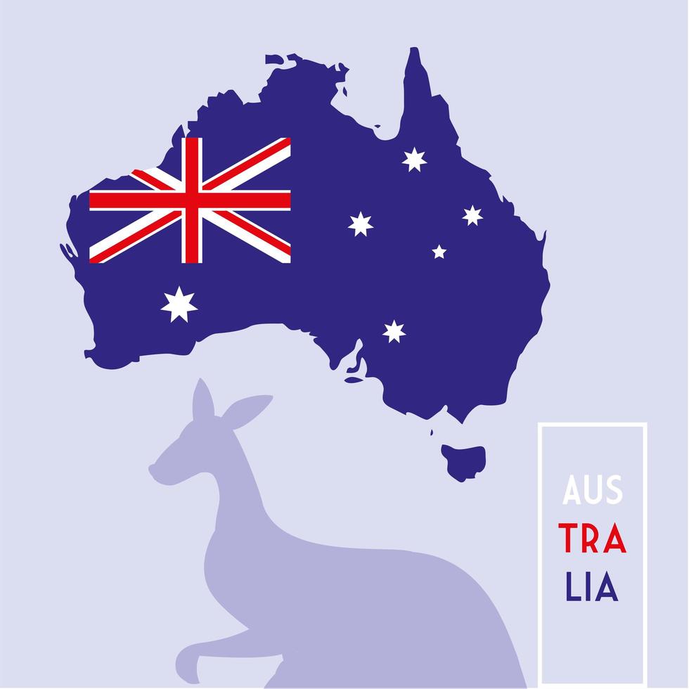 australien karta med flagga, etikett austratia vektor