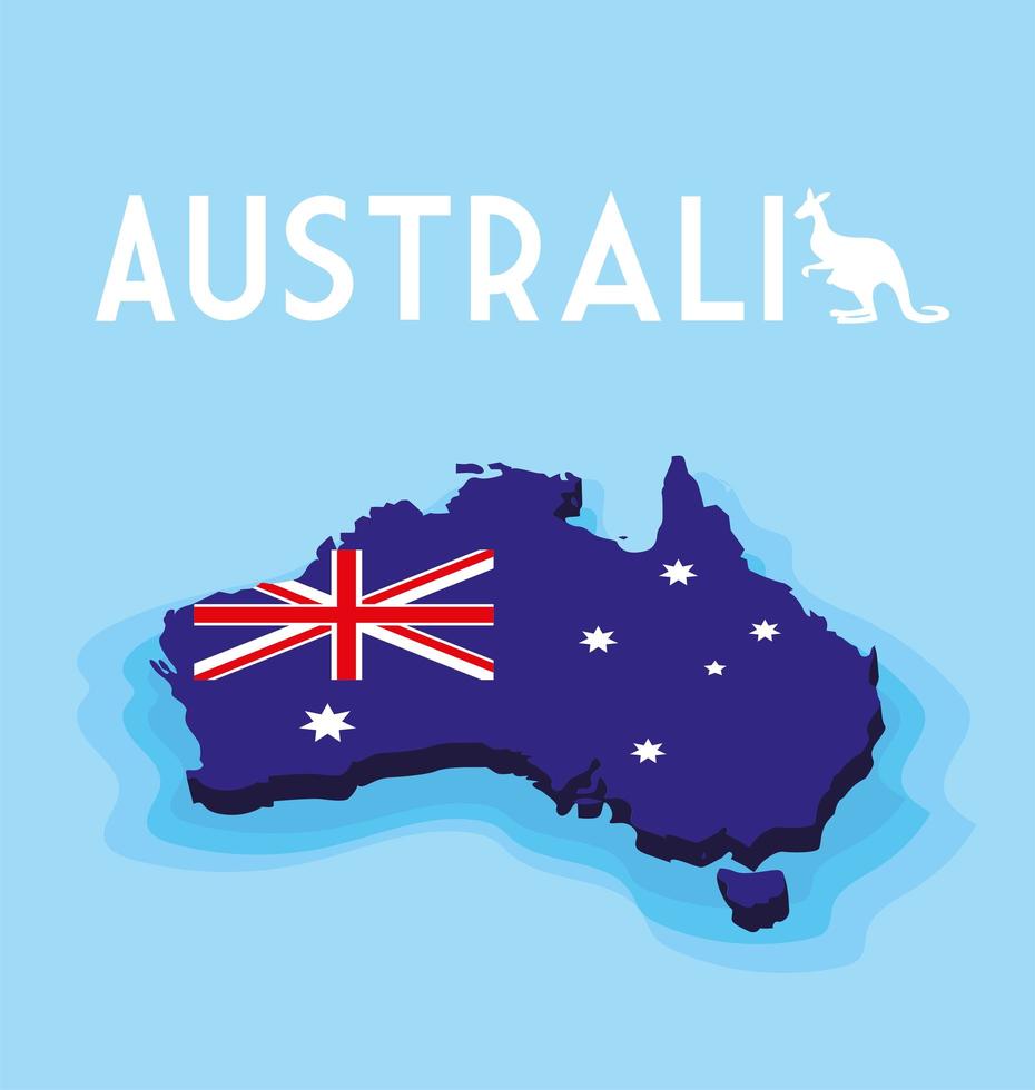 Australien-Karte mit Flagge, Etikett Australien vektor