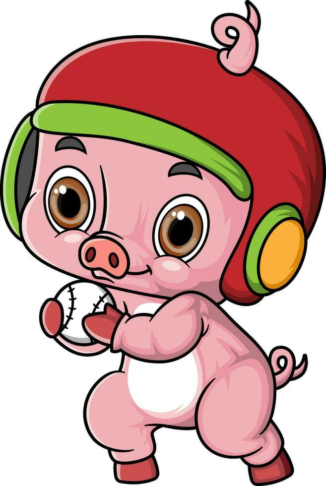 Karikatur wenig Schwein spielen Ball auf Weiß Hintergrund vektor