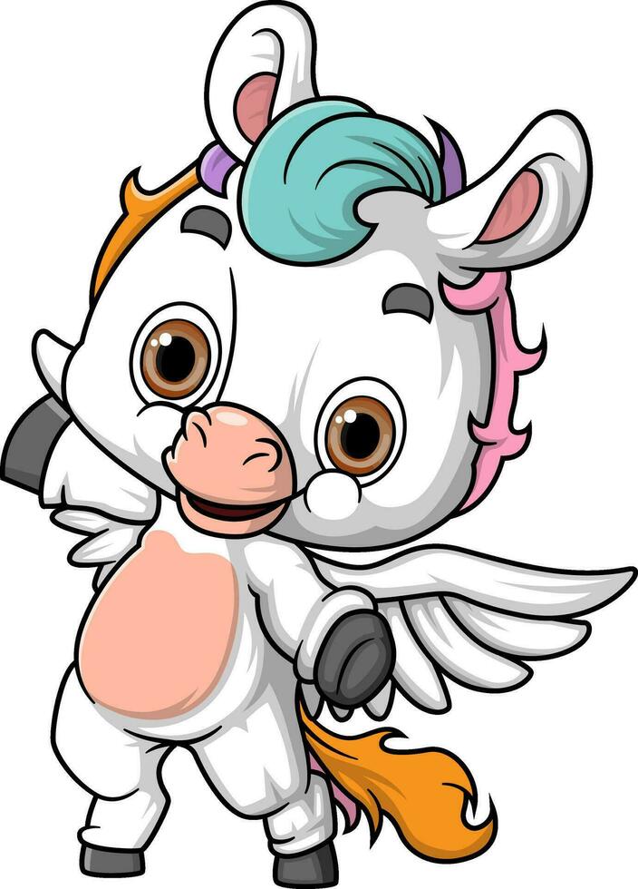 Karikatur Regenbogen Einhorn mit Flügel vektor