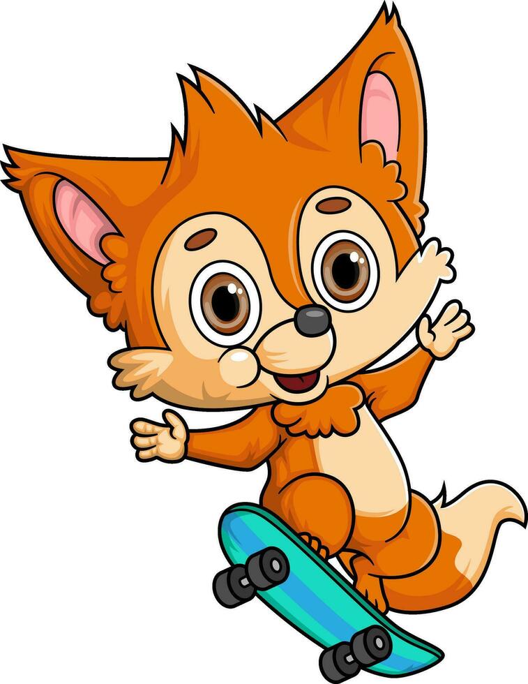 Karikatur süß wenig Fuchs spielen Skateboard vektor