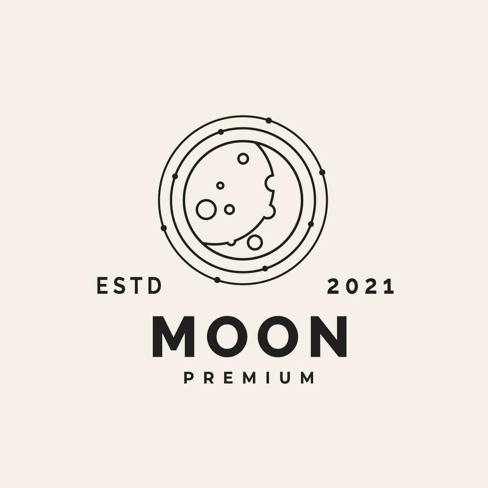 Mond Logo Jahrgang Linie Vektor mit Orbit, Raum Objekt geeignet zum ästhetisch Geschäft