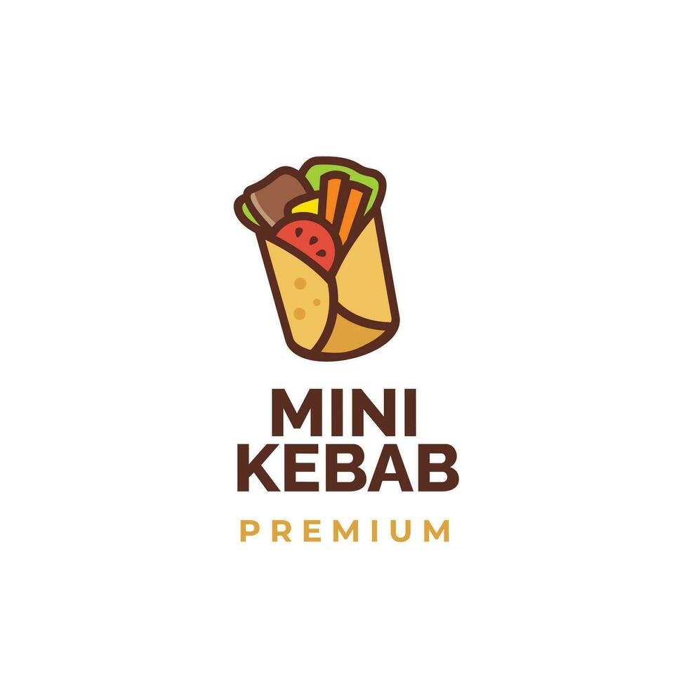 söt mini kebab logotyp maskot vektor ikon illustration. mat tecknad serie platt stil lämplig för affär och Kafé