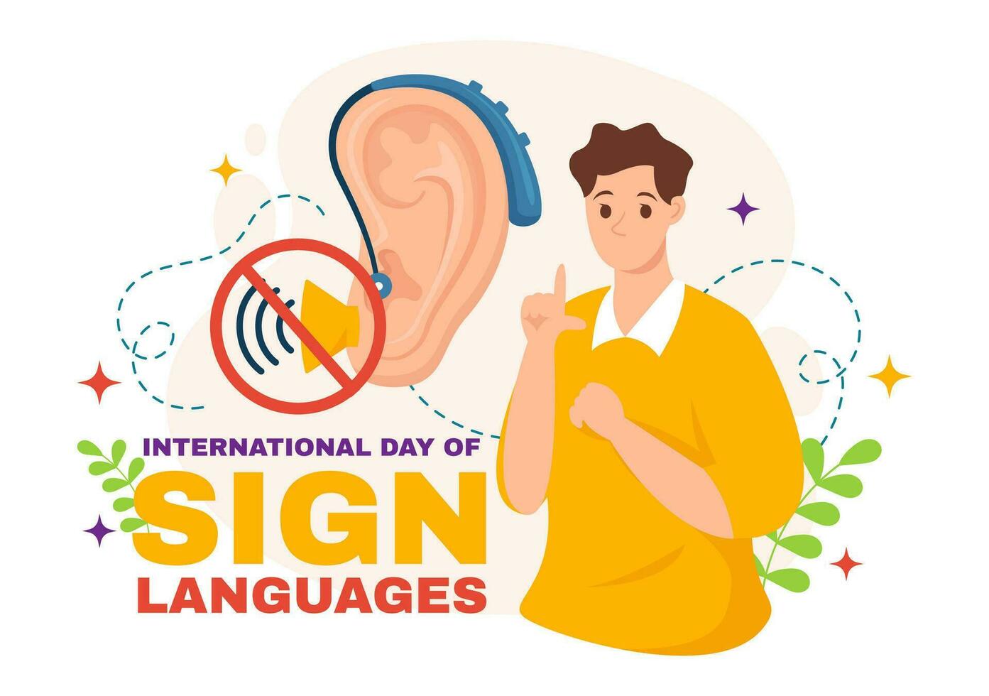 internationell dag av tecken språk vektor illustration med människor visa hand gester och hörsel handikapp i platt tecknad serie hand dragen mallar