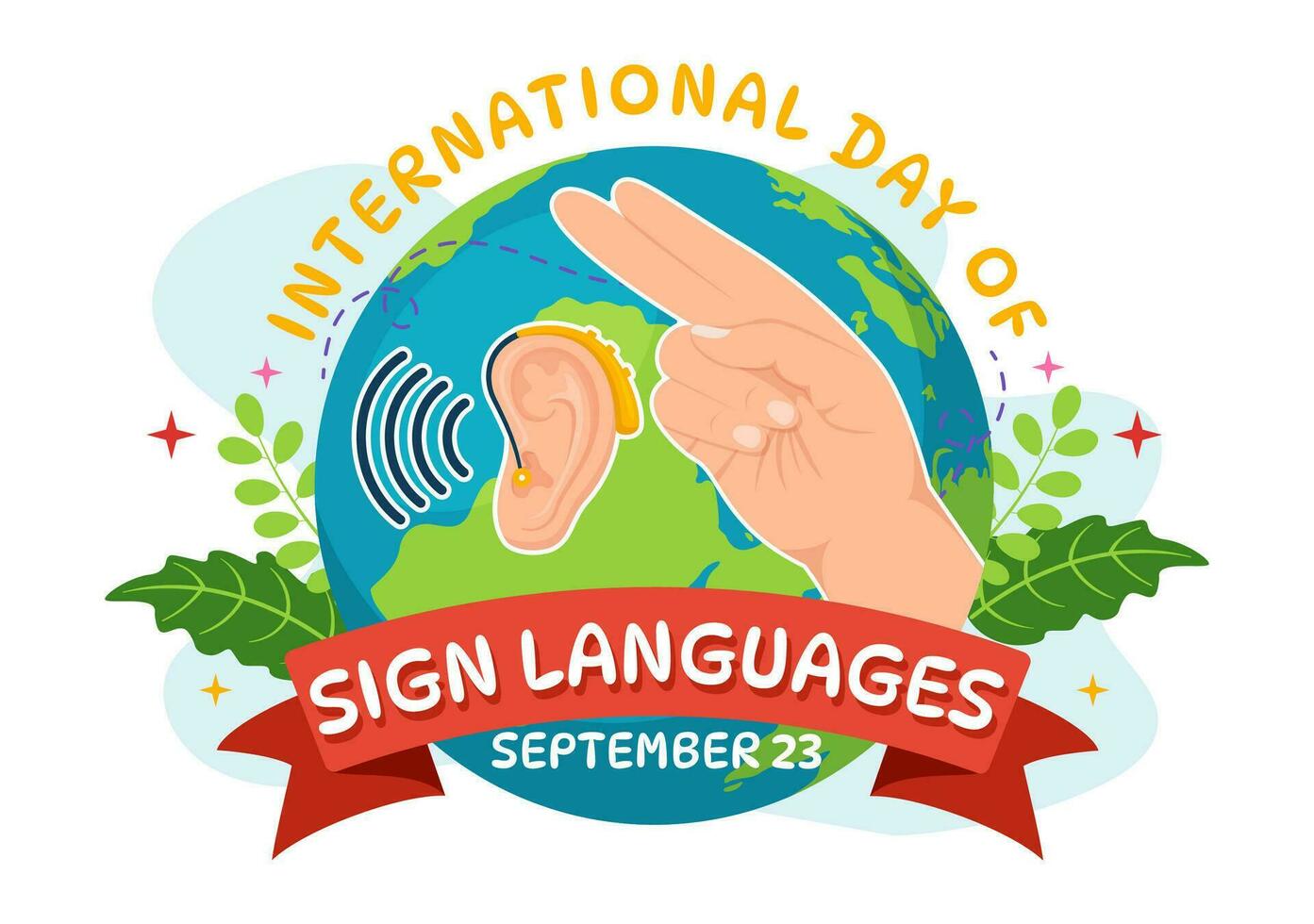 internationell dag av tecken språk vektor illustration med människor visa hand gester och hörsel handikapp i platt tecknad serie hand dragen mallar