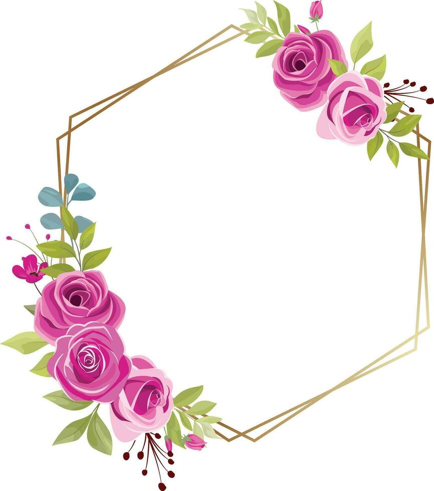 Hochzeit Rahmen mit schön Rose Strauß Dekoration vektor