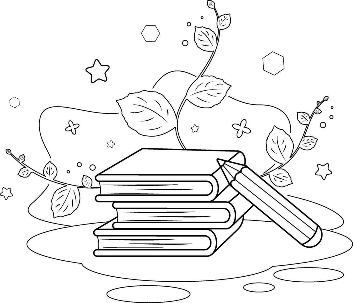 Färbung Buchseite. ein Vektor Illustration von Bücher und Bleistift