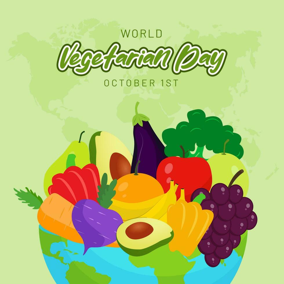 Welt Vegetarier Tag Oktober 1 Design mit Früchte und Gemüse Illustration vektor