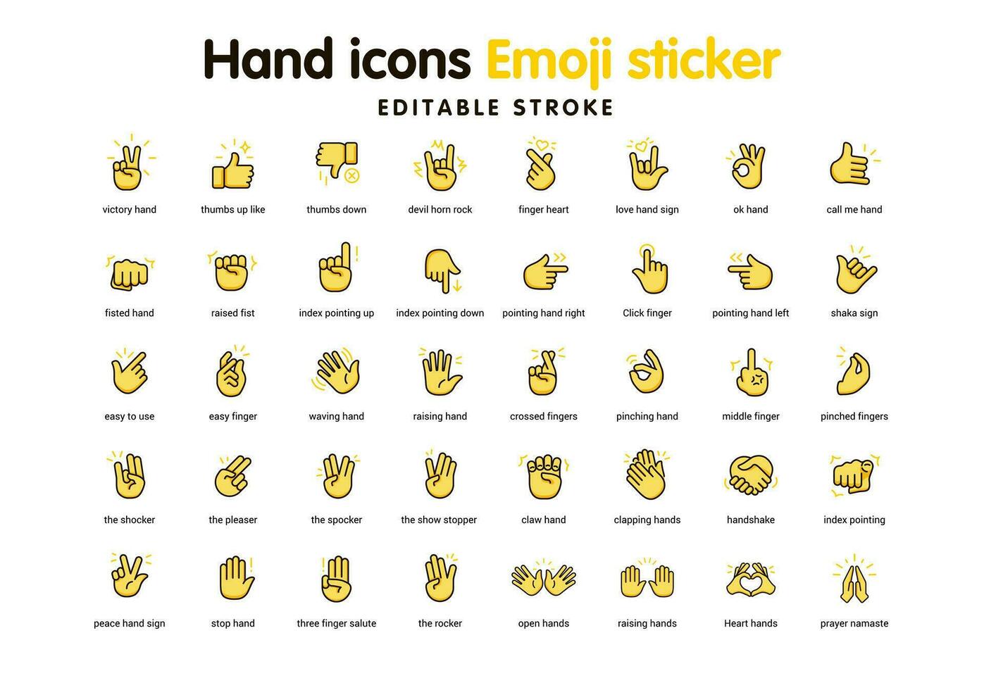 Gelb Farbe Hand Symbole Emoji Aufkleber vektor