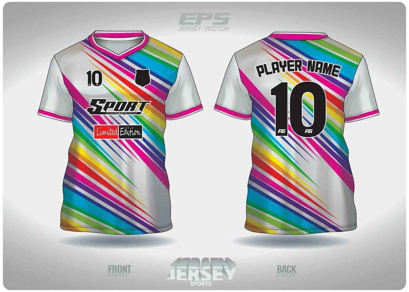 eps jersey sporter skjorta vector.rainbow ljus i vit mönster design, illustration, textil- bakgrund för v-ringning sporter t-shirt, fotboll jersey skjorta vektor