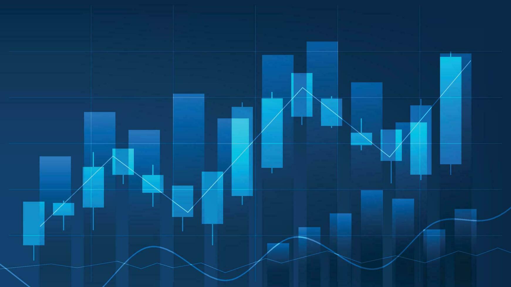 finansiell företag statistik med bar Graf och ljusstake Diagram visa stock marknadsföra pris på mörk bakgrund vektor
