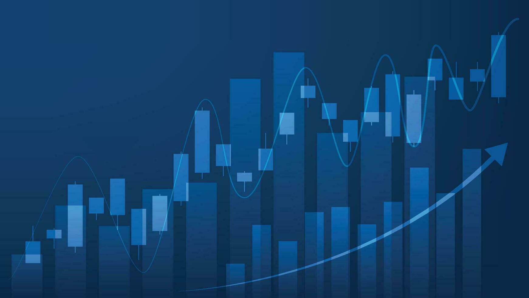 finanziell Geschäft Statistiken mit Bar Graph und Leuchter Diagramm Show Lager Markt Preis auf dunkel Hintergrund vektor