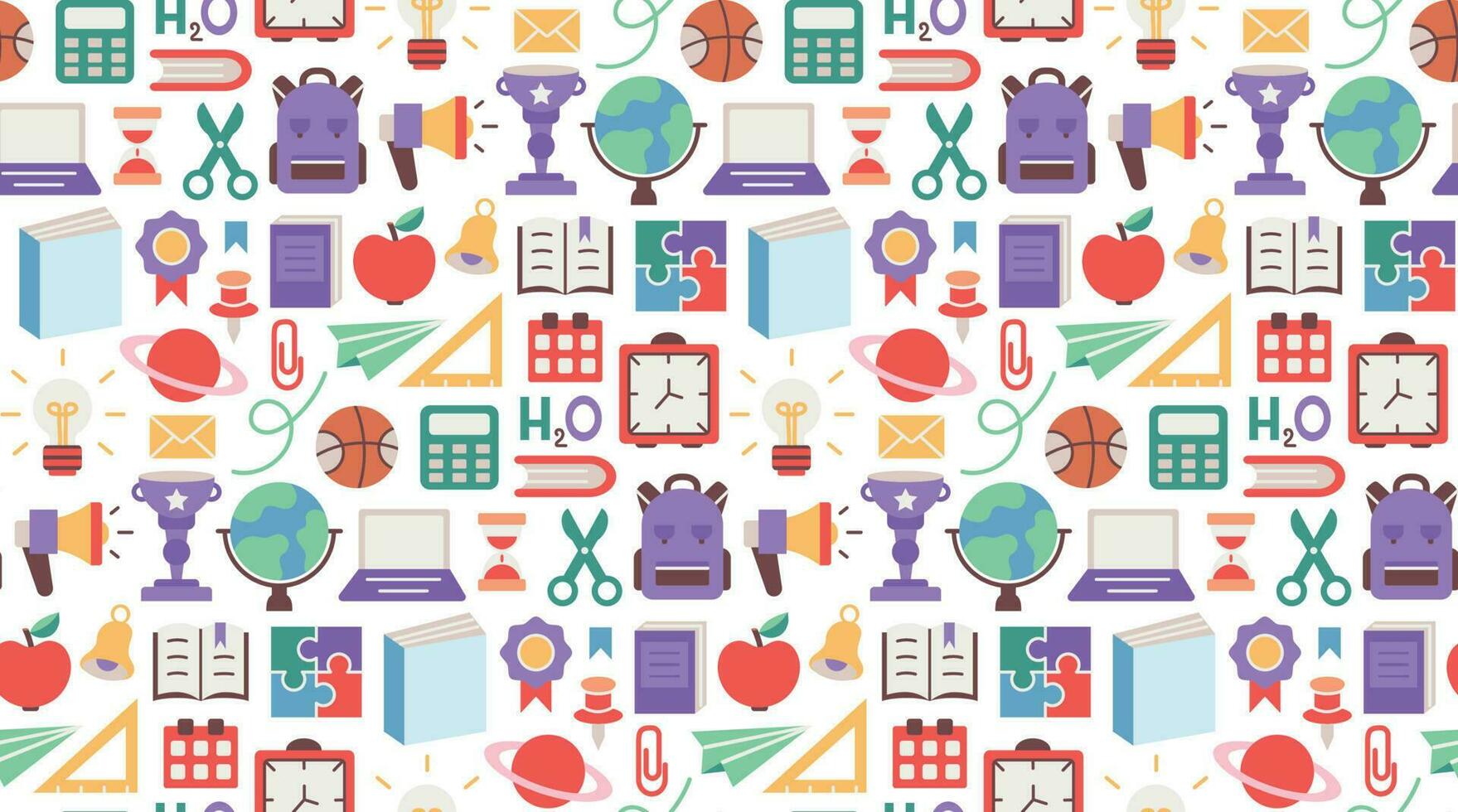 zurück zu Schule. Muster nahtlos von Schreibwaren zum studieren beim Schule. Bildung Kinder Zubehörteil. drucken Objekt Zeug Design. Grafik Hintergrund Element Kinder lernen. Hintergrund Vektor Illustration